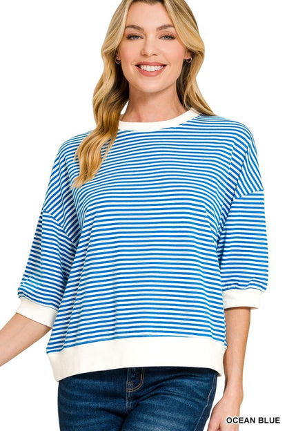 Striped Contrast Trim Rib Banded Top