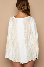 Flare Sleeve Contrast Panels V-Neck Knit Top !