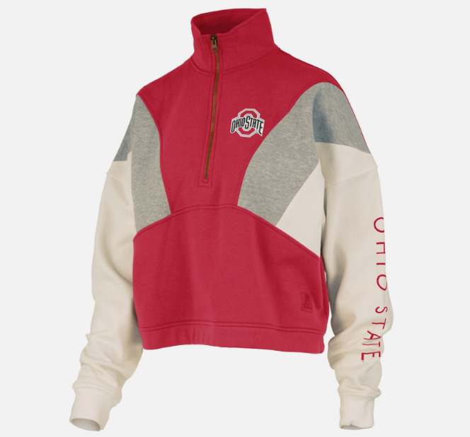 Ohio State Buckeyes Ferrara Long Sleeve Oversized Waist Length Pieced Fleece