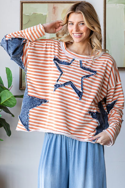Oli And Hali Denim Star Patch Stripe Top