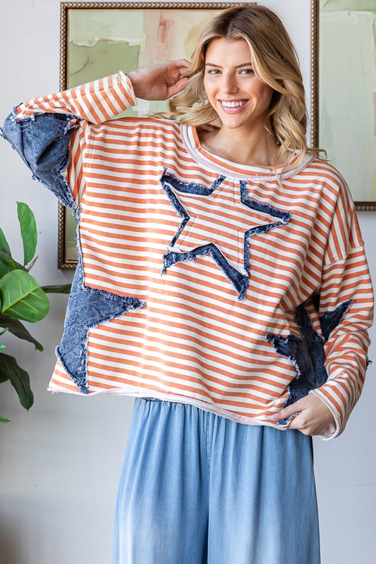 Oli And Hali Denim Star Patch Stripe Top