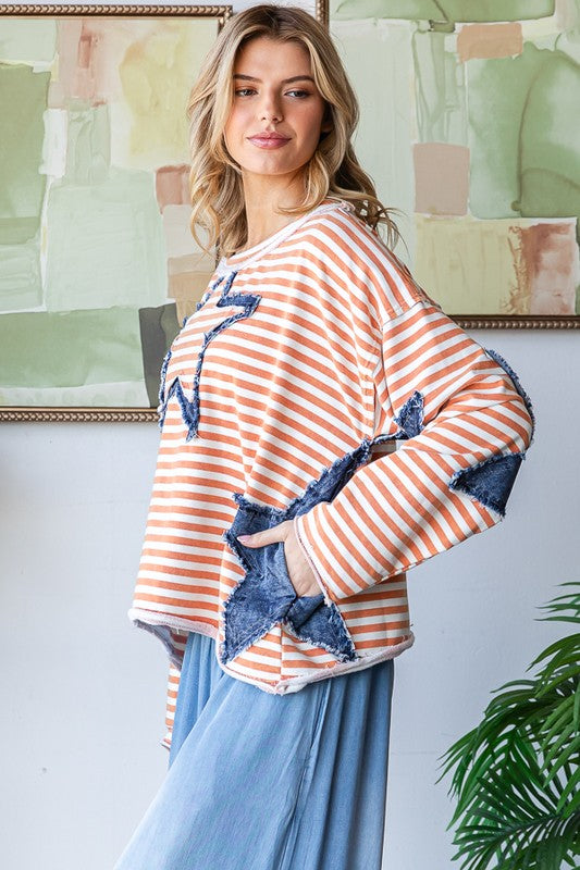 Oli And Hali Denim Star Patch Stripe Top