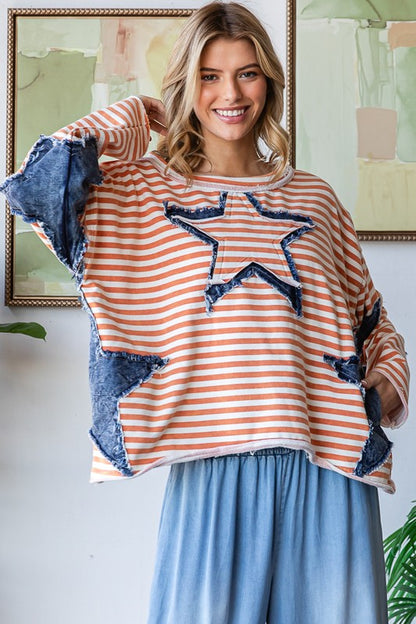 Oli And Hali Denim Star Patch Stripe Top