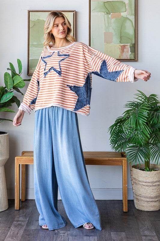 Oli And Hali Denim Star Patch Stripe Top