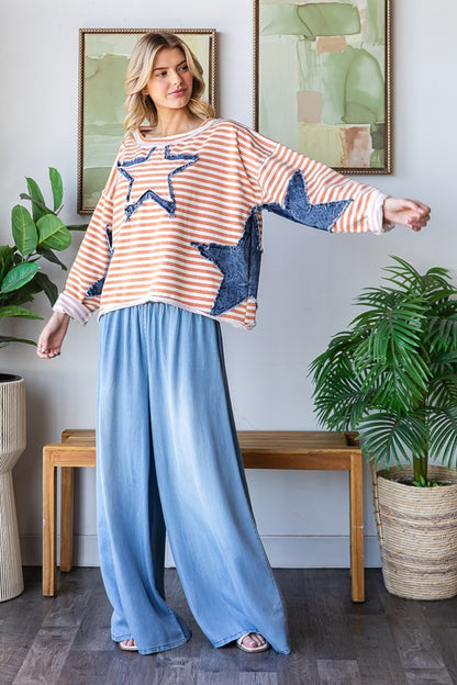 Oli And Hali Denim Star Patch Stripe Top
