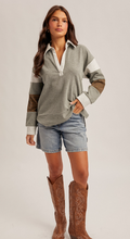 BRUSHED JERSEY STRIPE MIX COLOR BLOCK PULLOVER