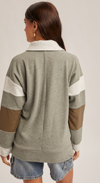 BRUSHED JERSEY STRIPE MIX COLOR BLOCK PULLOVER