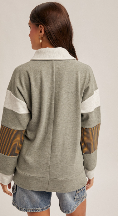 BRUSHED JERSEY STRIPE MIX COLOR BLOCK PULLOVER