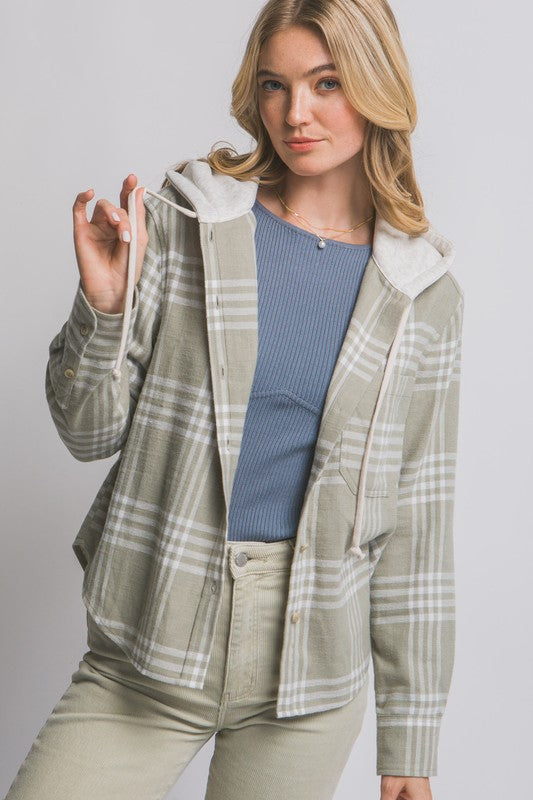 Heather Hooded Flannel Shirt