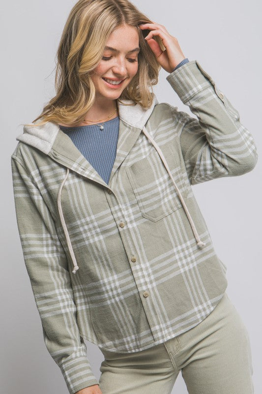 Heather Hooded Flannel Shirt