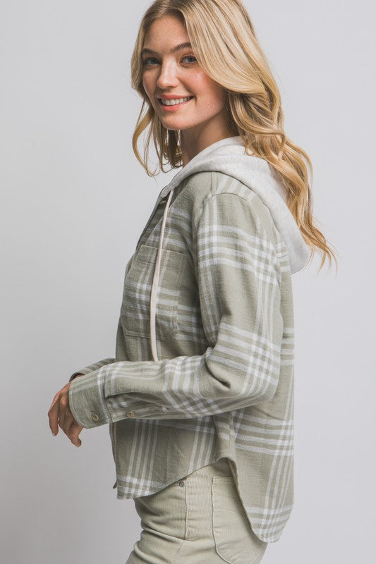 Heather Hooded Flannel Shirt