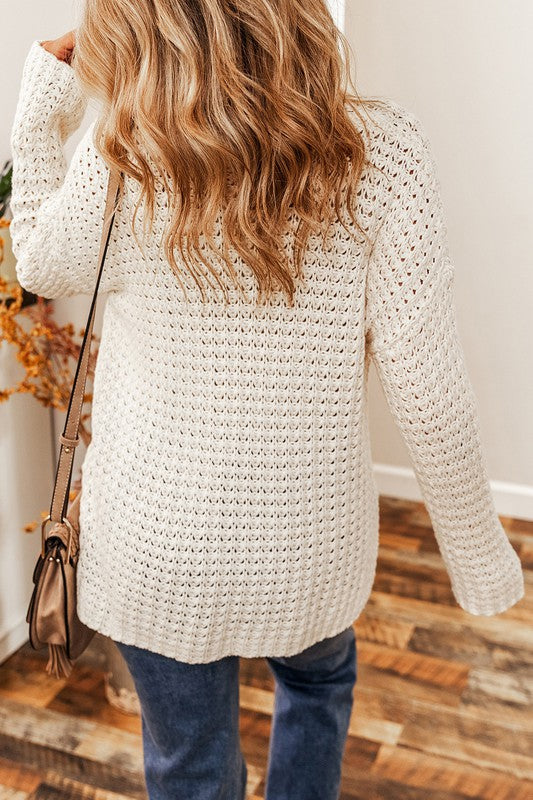 Open Knit V Neck Sweater