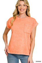 Halo Snow Washed Cuffed Short Sleeve Pocket Tee