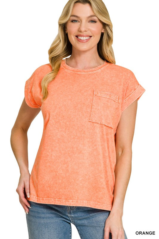 Halo Snow Washed Cuffed Short Sleeve Pocket Tee