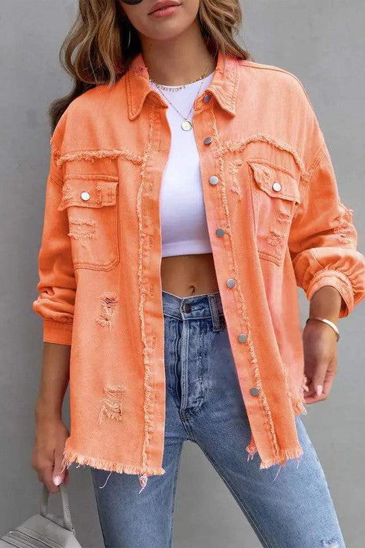 RAW HEM POCKET DESIGN DENIM COAT