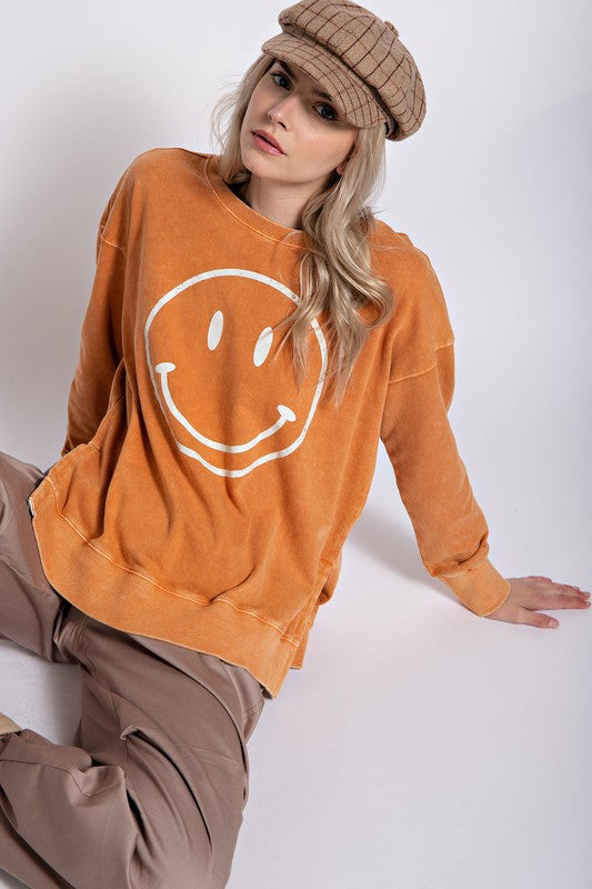 Emily MINERAL WASHED TERRY LOOSE FIT Smile PULLOVER