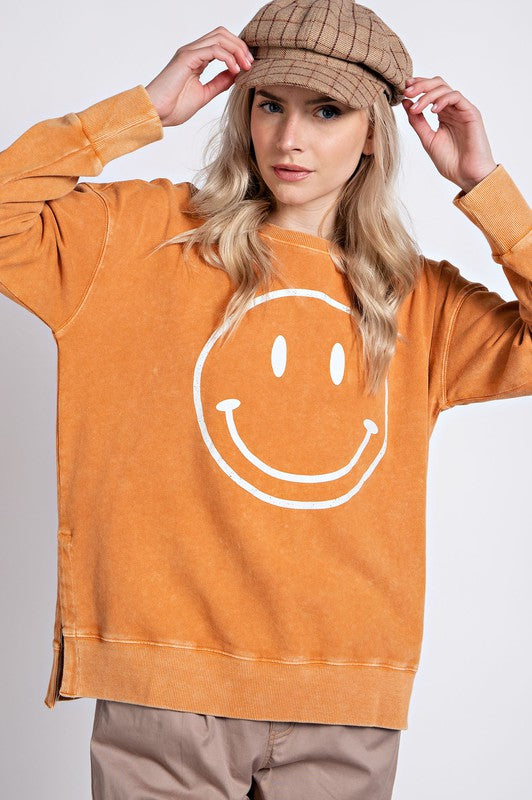 Emily MINERAL WASHED TERRY LOOSE FIT Smile PULLOVER