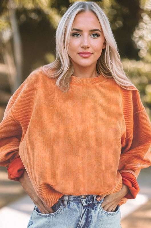 Ribbed Corded Oversized Sweatshirt