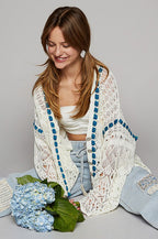 Oversize v-neck long sleeve rope trim cardigan