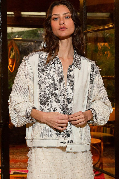 Oversize floral woven lace button down jacket