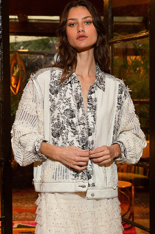 Oversize floral woven lace button down jacket