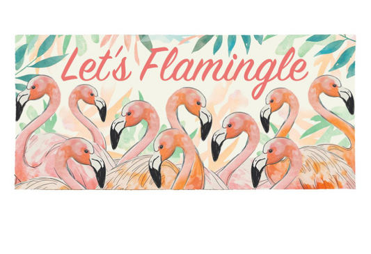 Palm Beach Flamingo Flocked Coir Sassafras Switch Mat, "Let's Flamingle", 22"x10"