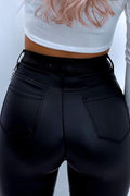 NEW PU Leather Pocket Design High Waist Pants