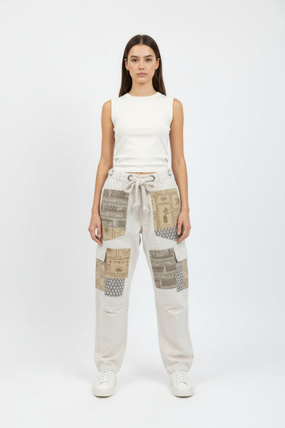 Kami Mineral Washed Printed Patch Barrel Pants