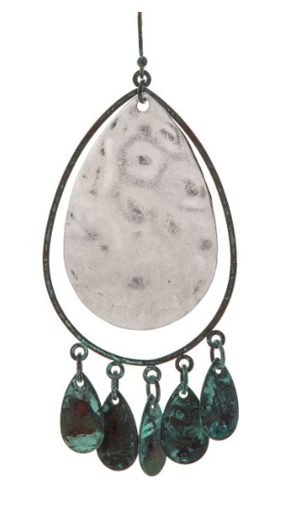 Patina Wire Silver Teardrop Dangles Earring