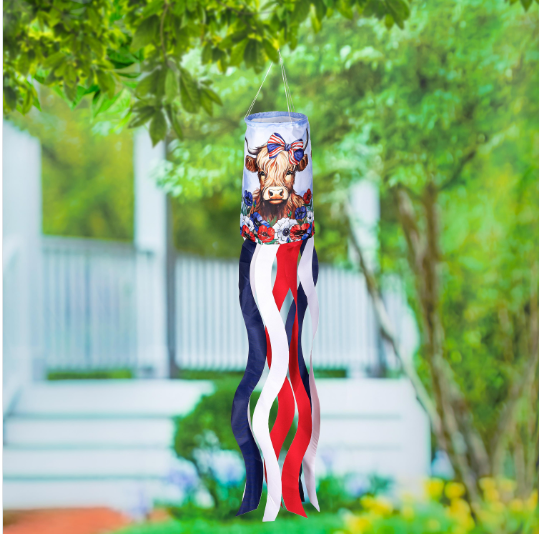 Patriotic Highland Cow Windsock