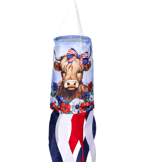 Patriotic Highland Cow Windsock