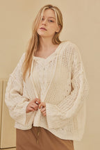 Amy Patterned Sweater With Hoodie And Drawstring