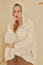 Amy Patterned Sweater With Hoodie And Drawstring