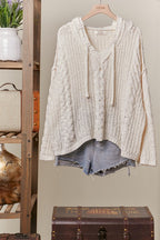 Amy Patterned Sweater With Hoodie And Drawstring