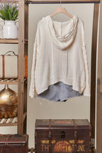 Amy Patterned Sweater With Hoodie And Drawstring