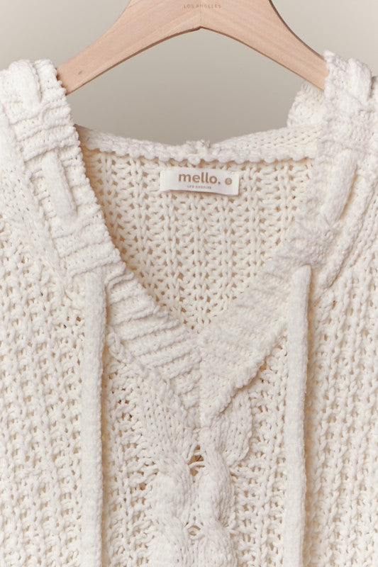Amy Patterned Sweater With Hoodie And Drawstring