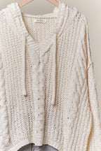Amy Patterned Sweater With Hoodie And Drawstring