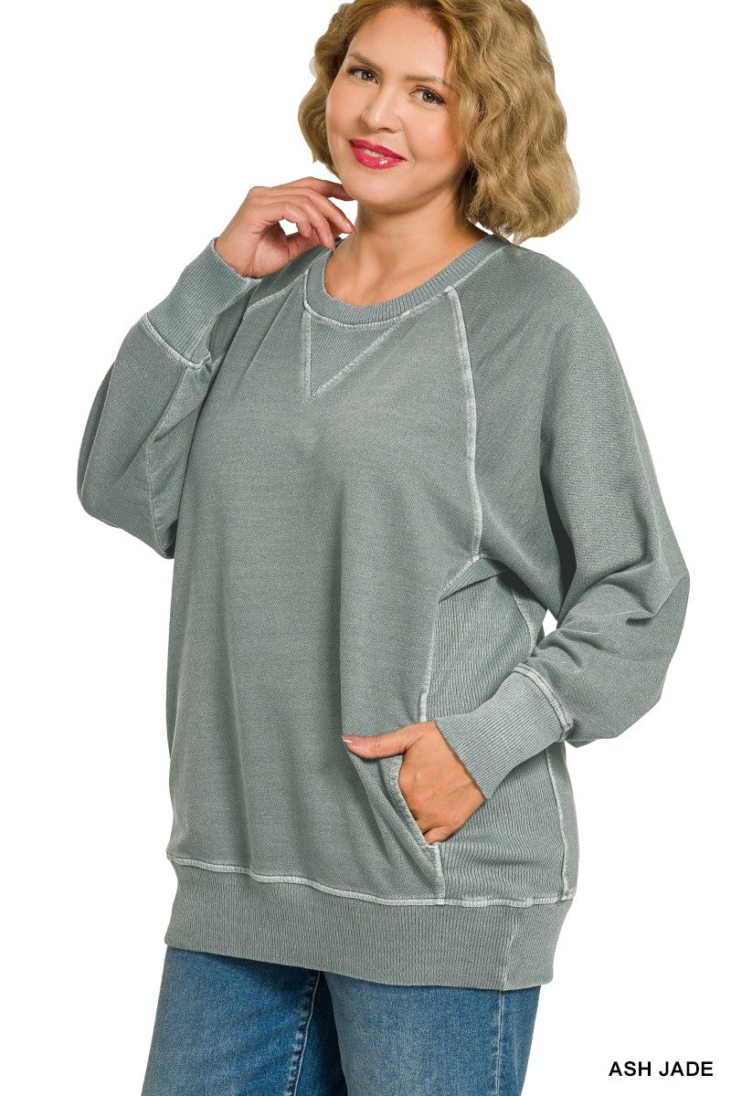 Plus PIGMENT DYED FRENCH TERRY PULLOVER WITH POCKETS