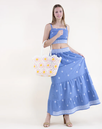 Hand Knitted Crochet Daisy Tote Bag Pink