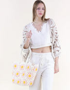 Hand Knitted Crochet Daisy Tote Bag Pink