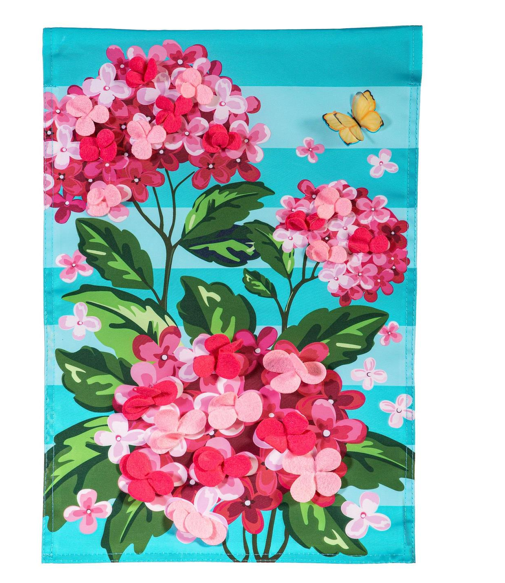 Pink Hydrangeas Applique Flag
