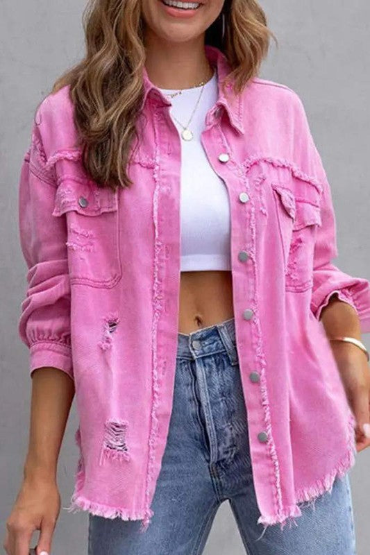 RAW HEM POCKET DESIGN DENIM COAT