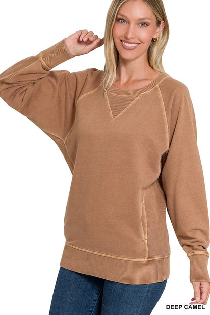 PIGMENT DYED FRENCH TERRY PULLOVER WITH POCKETS