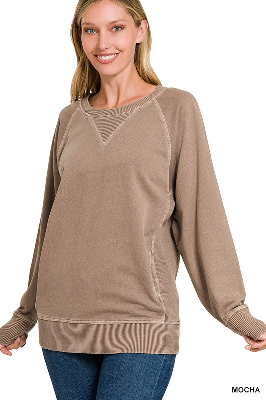 Plus PIGMENT DYED FRENCH TERRY PULLOVER WITH POCKETS