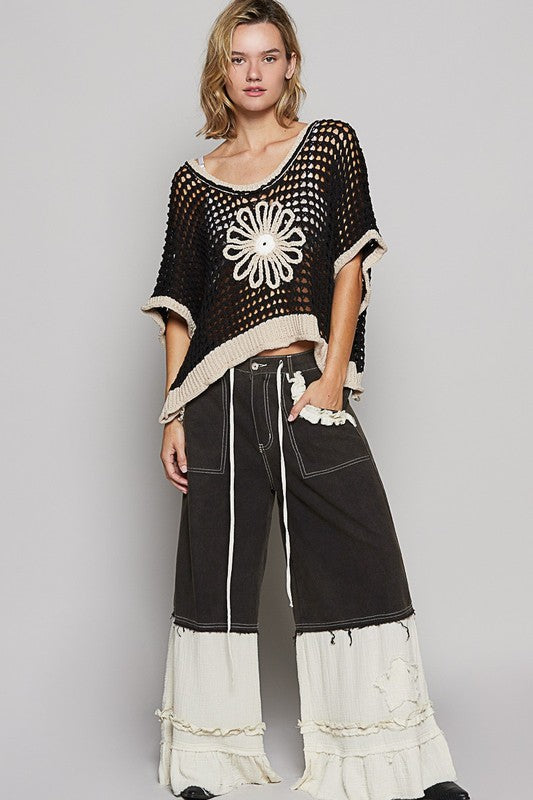 Pol Round neck sleeveless floral thin sweater top