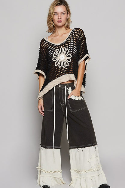 Pol Round neck sleeveless floral thin sweater top