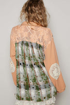 Pol Oversized plaid print lace pockets shacket