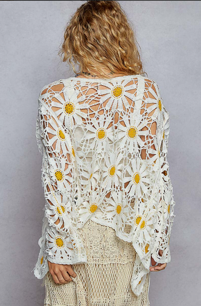 Pol Crochet Knit Daisy Cardi