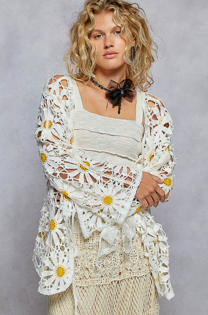 Pol Crochet Knit Daisy Cardi