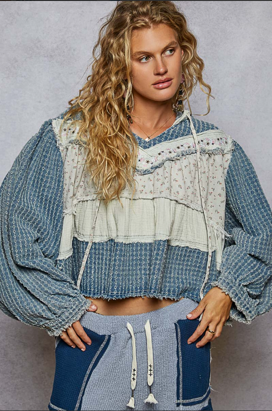 Pol V-neck balloon sleeve regular fit hoodie top